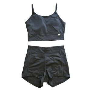Flex living gym set cami sports bra bike shorts womens large black